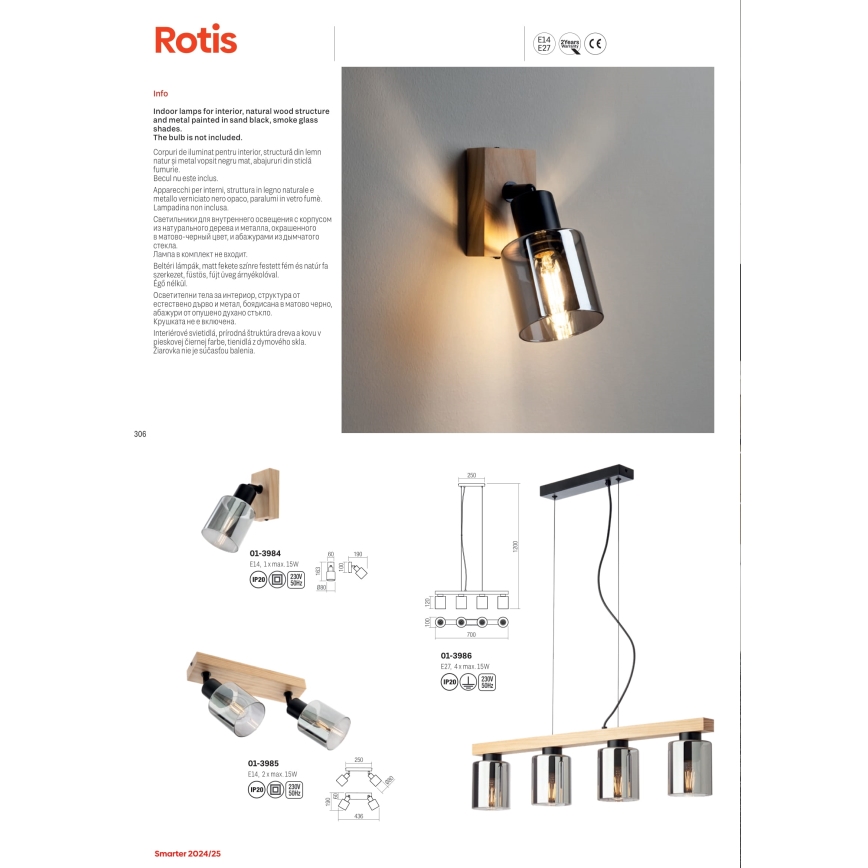 Redo 01-3984 - Wandspot ROTIS 1xE14/15W/230V