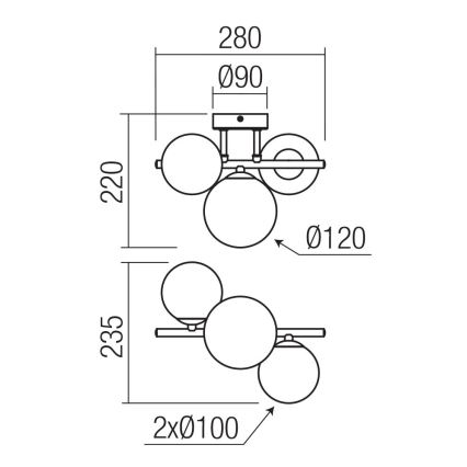 Redo 01-3988 - Bevestigde hanglamp ASTRA 3xG9/8W/230V zwart
