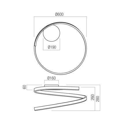 Redo 01-4011 - LED dimbare plafondlamp SCROLL LED/38W/230V 3000K/4000K/6000K CRI 90 Ø 60 cm goudkleurig