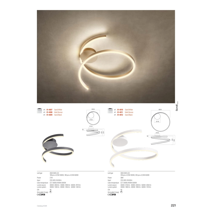 Redo 01-4012 - LED dimbare plafondlamp SCROLL LED/38W/230V 3000K/4000K/6000K CRI 90 Ø 60 cm zwart