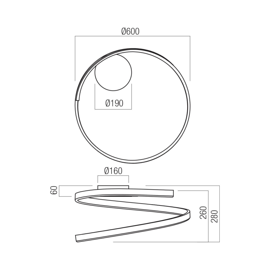 Redo 01-4012 - LED dimbare plafondlamp SCROLL LED/38W/230V 3000K/4000K/6000K CRI 90 Ø 60 cm zwart