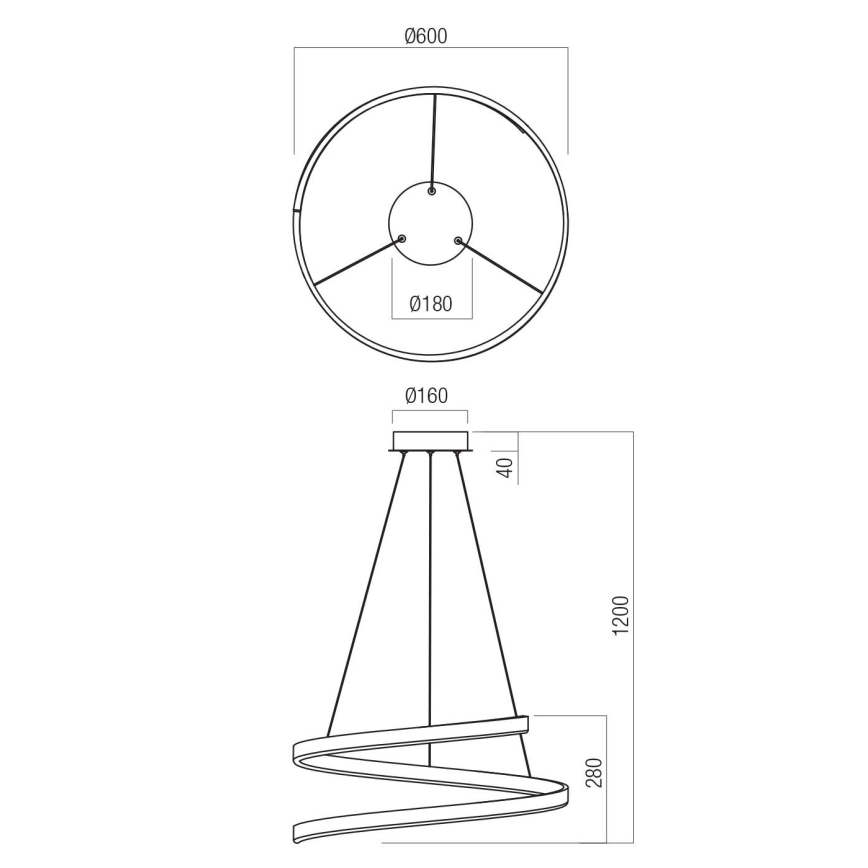 Redo 01-4014 - Dimbare LED-hanglamp aan kabel SCROLL LED/38W/230V 3000K/4000K/6000K CRI 90 Ø 60 cm goudkleurig
