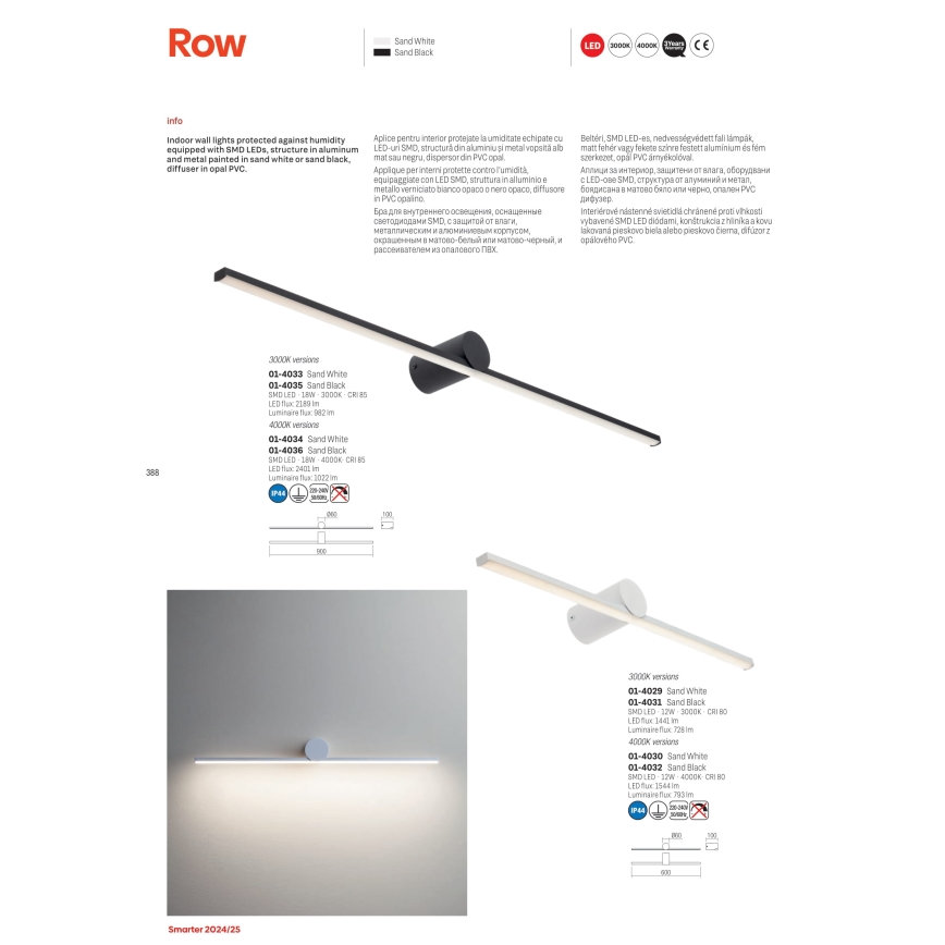 Redo 01-4036 - Éclairage de miroir salle de bain ROW LED/18W/230V 90 cm IP44 noir