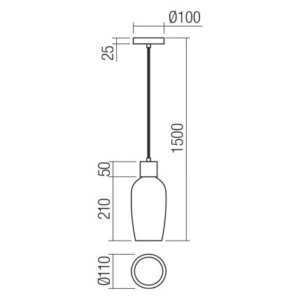 Redo 01-4044 - Hanglamp aan een koord ATLANTIS 1xE27/42W/230V diameter 11 cm zwart