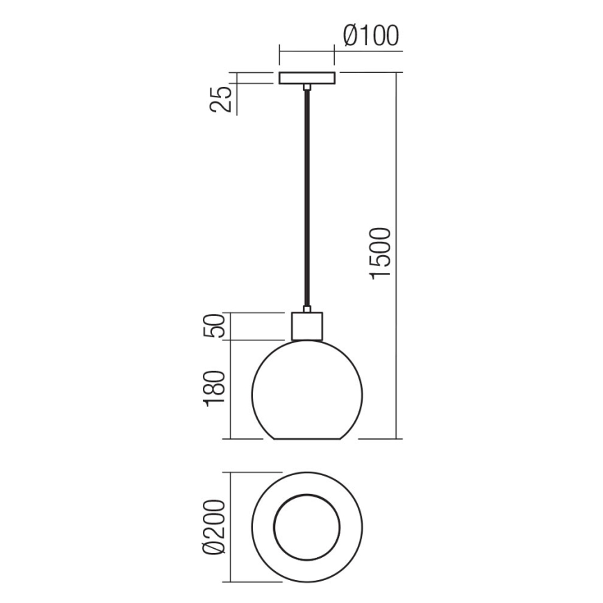 Redo 01-4045 - Hanglamp aan een koord ATLANTIS 1xE27/42W/230V diameter 20 cm zwart