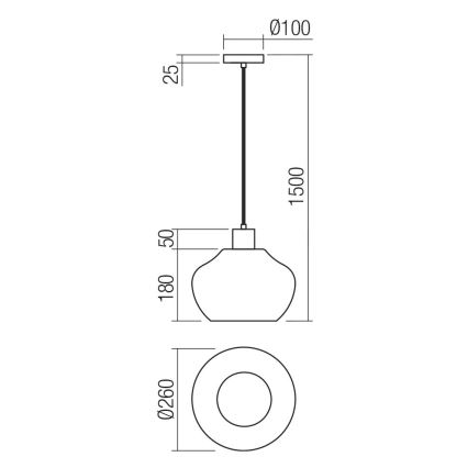 Redo 01-4046 - Suspension filaire ATLANTIS 1xE27/42W/230V d. 26 cm noir