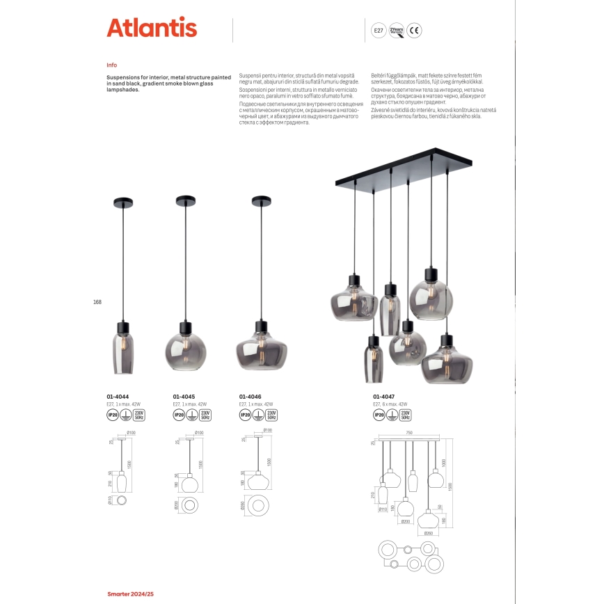 Redo 01-4047 - Suspension filaire ATLANTIS 6xE27/42W/230V noir