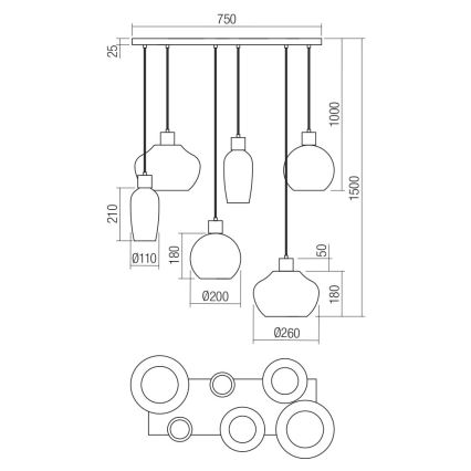 Redo 01-4047 - Suspension filaire ATLANTIS 6xE27/42W/230V noir