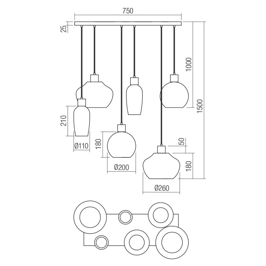 Redo 01-4047 - Suspension filaire ATLANTIS 6xE27/42W/230V noir