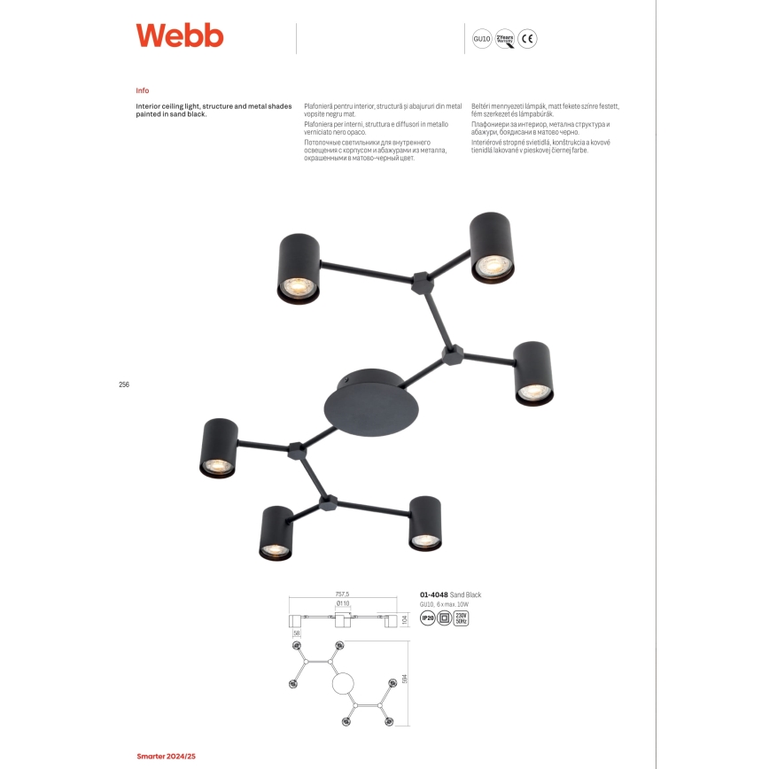 Redo 01-4048 - Spot WEBB 6xGU10/10W/230V zwart