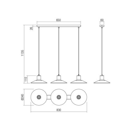 Redo 01-4056 - Hanglamp aan een koord FRESNO 3xE27/42W/230V