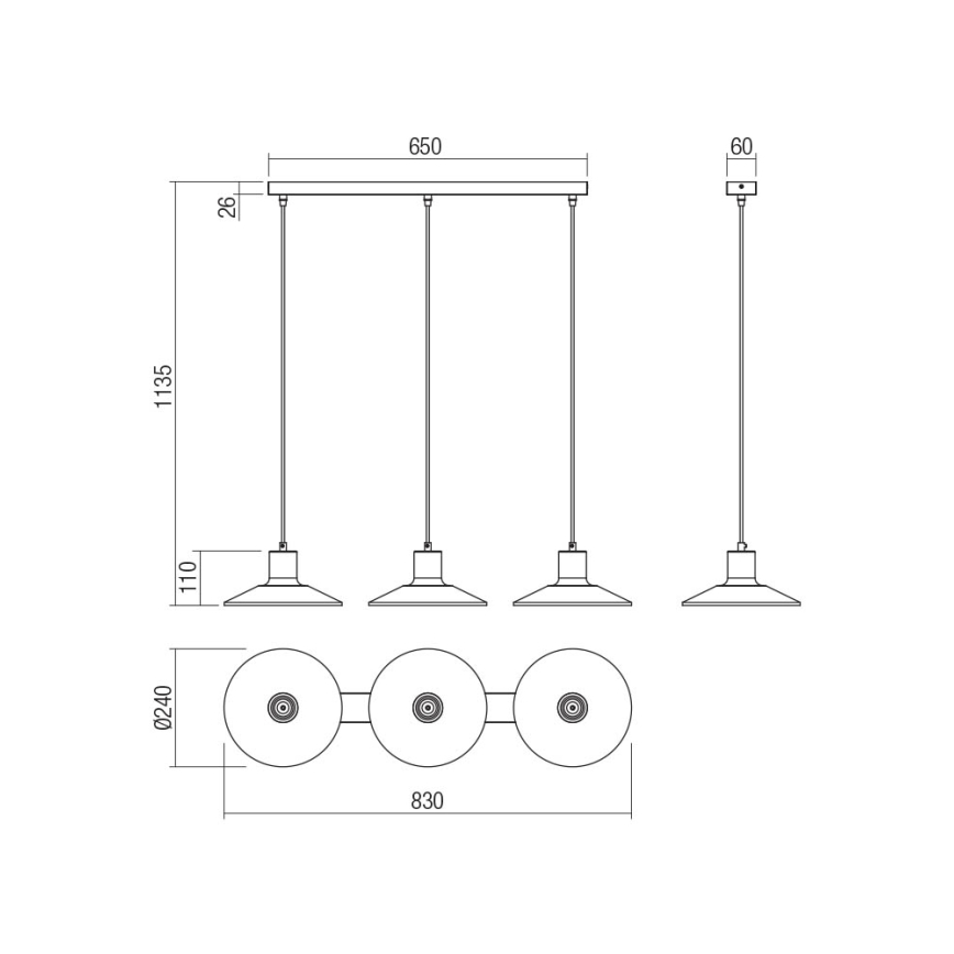 Redo 01-4056 - Hanglamp aan een koord FRESNO 3xE27/42W/230V