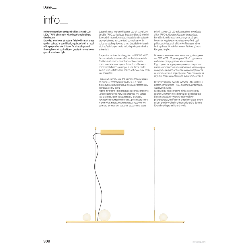 Redo 01-4301 - Dimbare LED-hanglamp aan kabel DUNE LED/48W/230V 3000K CRI 90 wit/goud