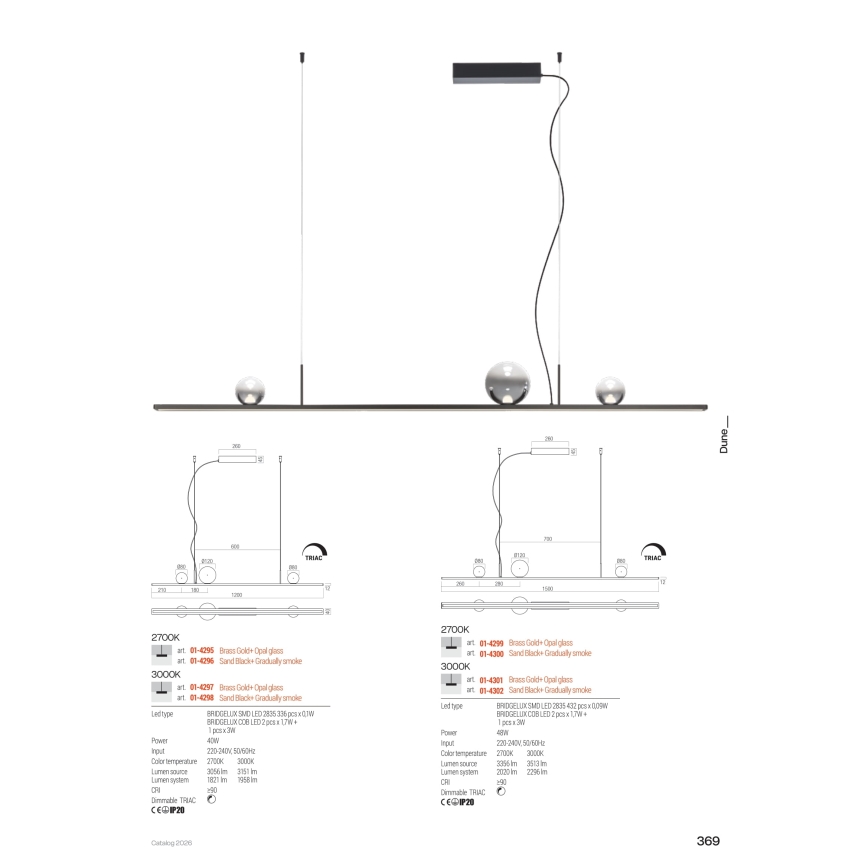 Redo 01-4301 - Dimbare LED-hanglamp aan kabel DUNE LED/48W/230V 3000K CRI 90 wit/goud