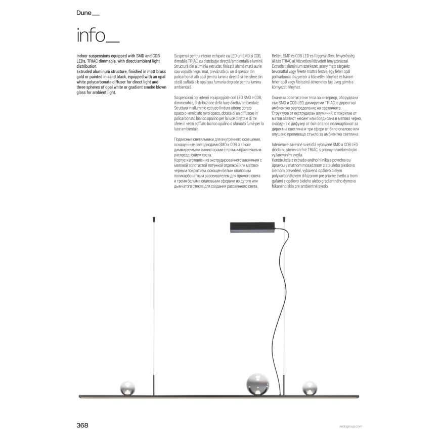 Redo 01-4302 - Dimbare hanglamp met kabel DUNE LED/48W/230V 3000K CRI 90 zwart/rookkleurig