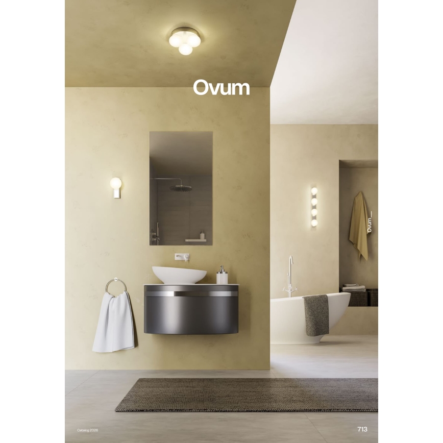 Redo 01-4307 - OVUM LED-plafondlamp voor de badkamer, 3x5 W, 230 V, 3000/4000 K, CRI 90, Ø 24 cm, IP44, wit/messing