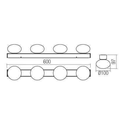 Redo 01-4310 - OVUM LED plafondlamp voor badkamer 4xLED/5W/230V 3000/4000K CRI 90 IP44 wit/messing