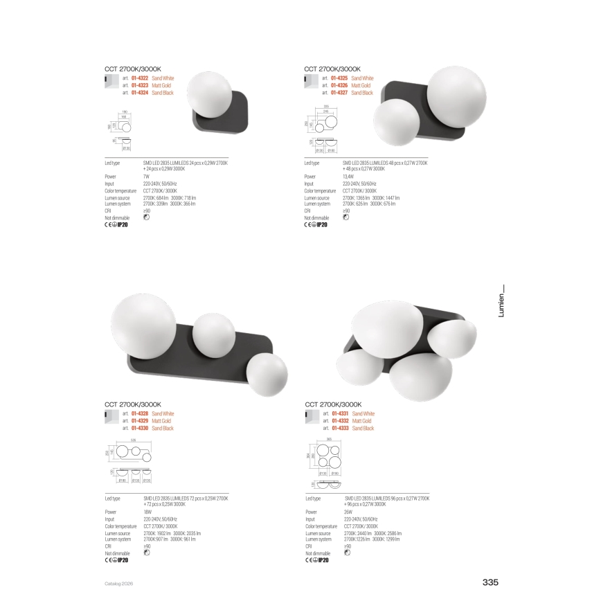 Redo 01-4332 - LED plafondlamp LUMIEN 4xLED/26W/230V 2700/3000K CRI 90 wit/goud
