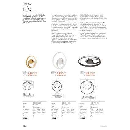 Redo 01-4358 - Dimbare LED-plafondlamp TORSION LED/40W/230V 2700/3000/4000K CRI 90 Ø 56 cm goudkleurig