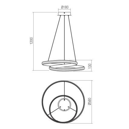 Redo 01-4362 - Dimbare LED-pendel aan kabel TORSION LED/40W/230V 2700/3000/4000K CRI 90 Ø 56 cm zwart