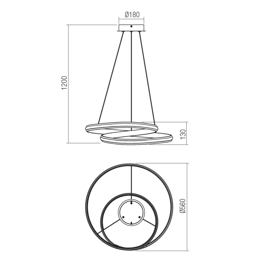 Redo 01-4362 - Dimbare LED-pendel aan kabel TORSION LED/40W/230V 2700/3000/4000K CRI 90 Ø 56 cm zwart