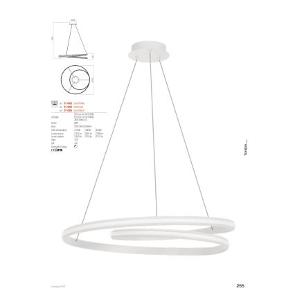 Redo 01-4363 - TORSION LED-dimbare hanglamp aan kabel LED/60W/230V 2700/3000/4000K CRI 90 Ø 75,2 cm wit