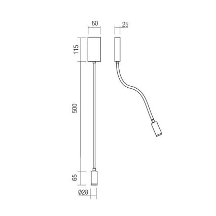 Redo 01-4475 - Lampe LED flexible WALLIE, 3 W, 230 V, USB, IRC 90, bronze