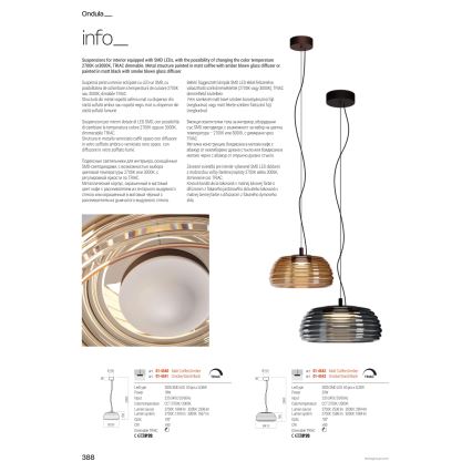 Redo 01-4542 - Dimbare LED-hanglamp aan snoer ONDULA LED/16W/230V 2700K/3000K CRI 90 Ø 41 cm beige/gerookt
