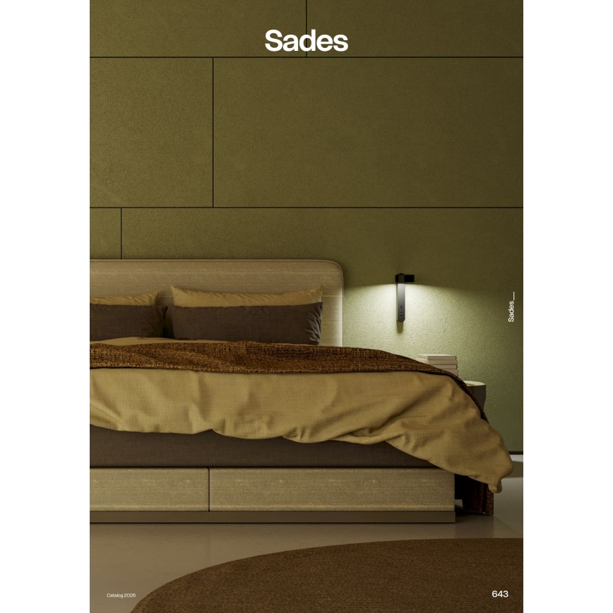 Redo 01-4643 - Applique murale LED SADES, 6 W, 230 V, IRC 90, port USB, noir