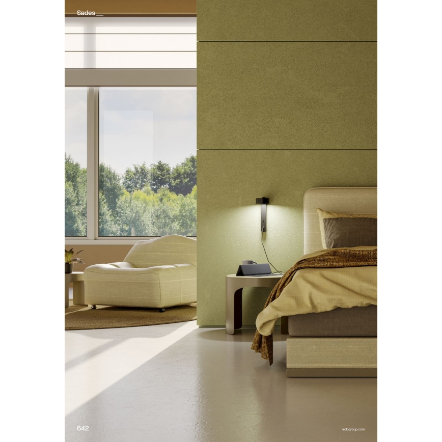 Redo 01-4643 - LED-wandlamp SADES LED/6W/230V CRI 90 USB zwart