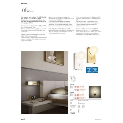 Redo 01-4656 - LED wandlamp NORMA LED/5W/230V CRI 90 USB wit