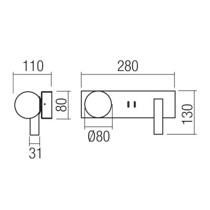 Redo 01-4660 - LED-wandlamp NORMA LED/5W/230V + LED/3W CRI 90 USB wit