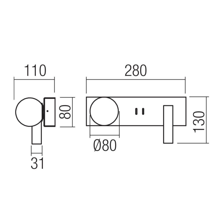 Redo 01-4660 - LED-wandlamp NORMA LED/5W/230V + LED/3W CRI 90 USB wit