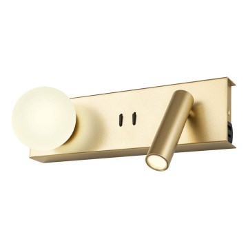 Redo 01-4661 - LED-wandlamp NORMA LED/5W/230V + LED/3W CRI 90 USB wit/goud