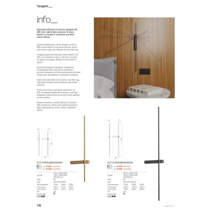 Redo 01-4672 - LED-wandlamp TANGENT 6W/230V 2700/2850/3000K 73 cm CRI 90 goud