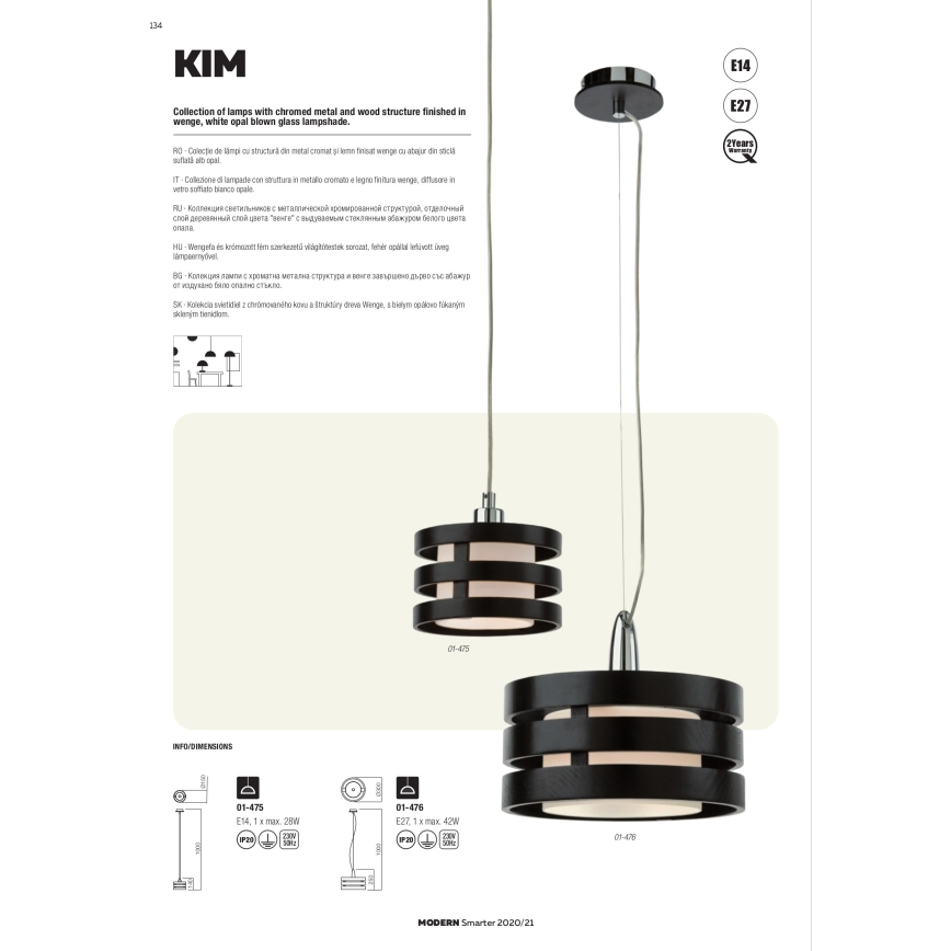 Redo 01-627 - Hanglamp met stang KIM 4xE14/28W/230V glanzend chroom/zwart