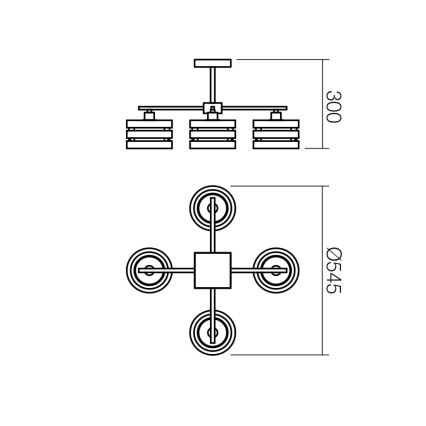 Redo 01-627 - Hanglamp met stang KIM 4xE14/28W/230V glanzend chroom/zwart
