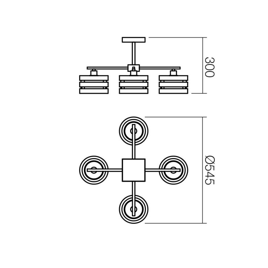 Redo 01-627 - Hanglamp met stang KIM 4xE14/28W/230V glanzend chroom/zwart
