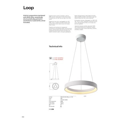 Redo 01-671 - LED Hanglamp aan een koord LOOP LED/38W/230V diameter 45 cm wit