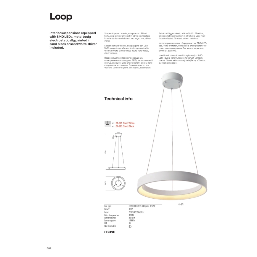 Redo 01-671 - LED Hanglamp aan een koord LOOP LED/38W/230V diameter 45 cm wit