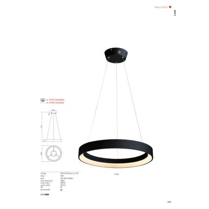 Redo 01-672 - LED Hanglamp aan een koord LOOP LED/48W/230V diameter 60 cm wit