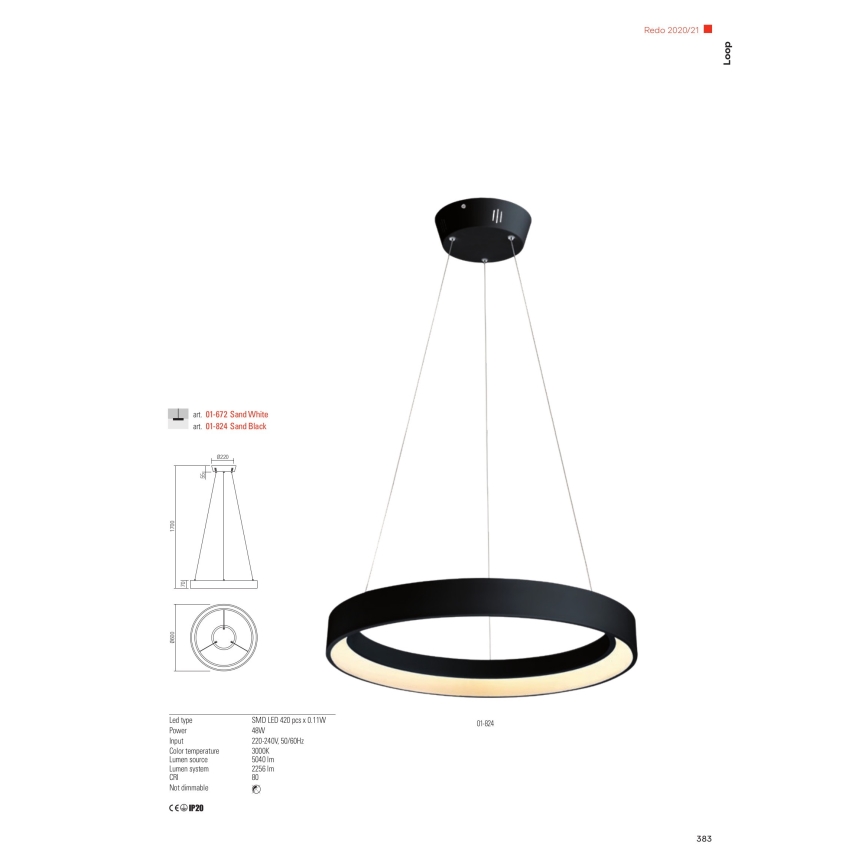 Redo 01-672 - LED Hanglamp aan een koord LOOP LED/48W/230V diameter 60 cm wit