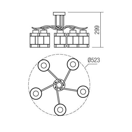 Redo 02-888 - Bevestigde hanglamp DEKOR 5xE27/42W/230V diameter 52,3 cm brons