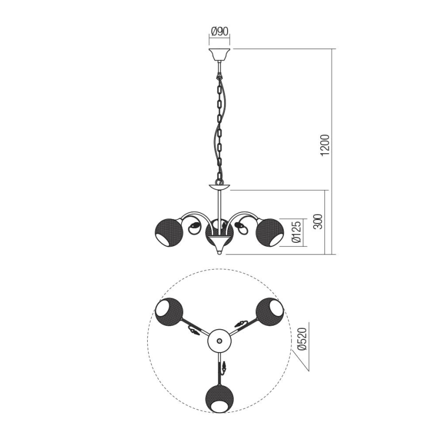 Redo 02-972 - Kroonluchter aan ketting ASPERA 3xE14/28W/230V Ø 52 cm zwart