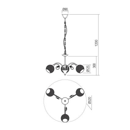 Redo 02-972 - Lustre à chaîne ASPERA 3x E14/28W/230V Ø 52 cm noir