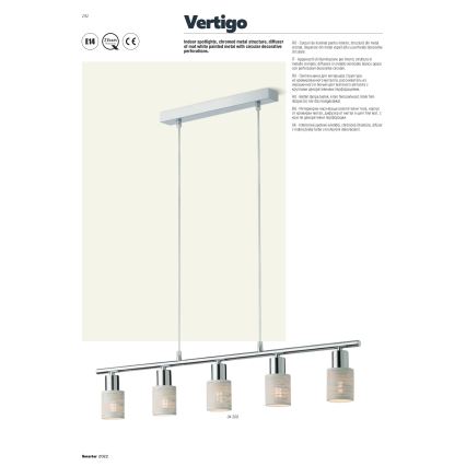 Redo 04-509 - Hanglamp met kabel VERTIGO 5xE14/28W/230V glanzend chroom/wit