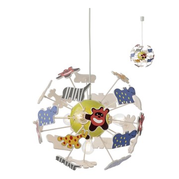 Redo 04-515 - Kinder hanglamp aan een koord SAFARI 4xE14/28W/230V diameter 35 cm kleurrijk