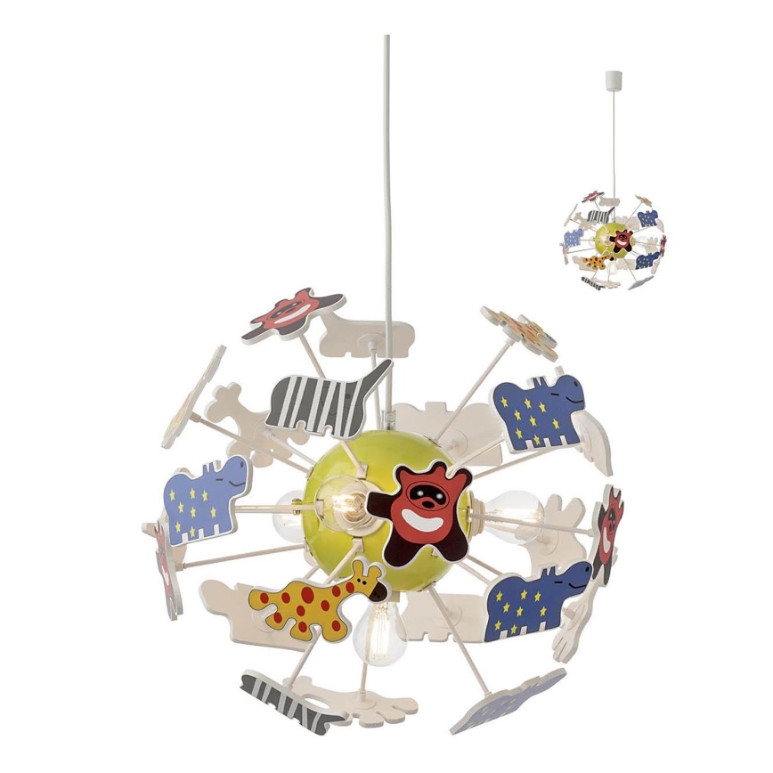 Redo 04-515 - Kinder hanglamp aan een koord SAFARI 4xE14/28W/230V diameter 35 cm kleurrijk