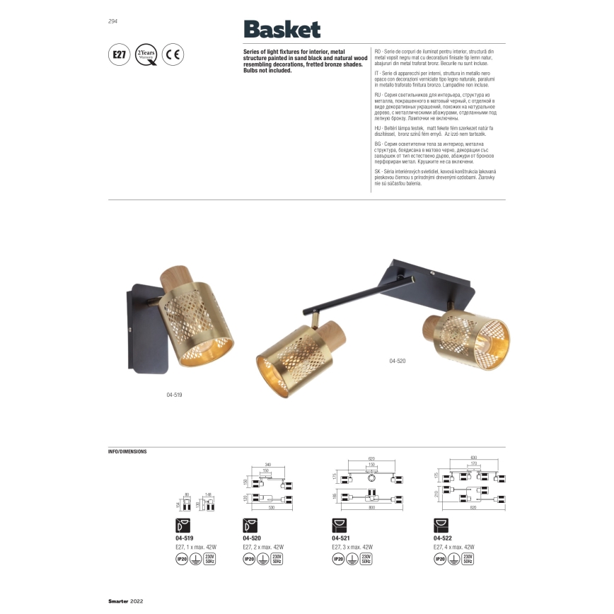 Redo 04-522 - Bevestigde hanglamp BASKET 4xE27/42W/230V brons