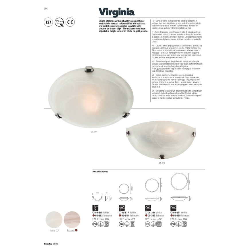 Redo 05-677 - Plafonnier VIRGINIA 1xE27/42W/230V d. 25 cm blanc